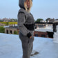 Charcoal Grey Distressed Was French Terry Hooded Sweatshirt with Joggers