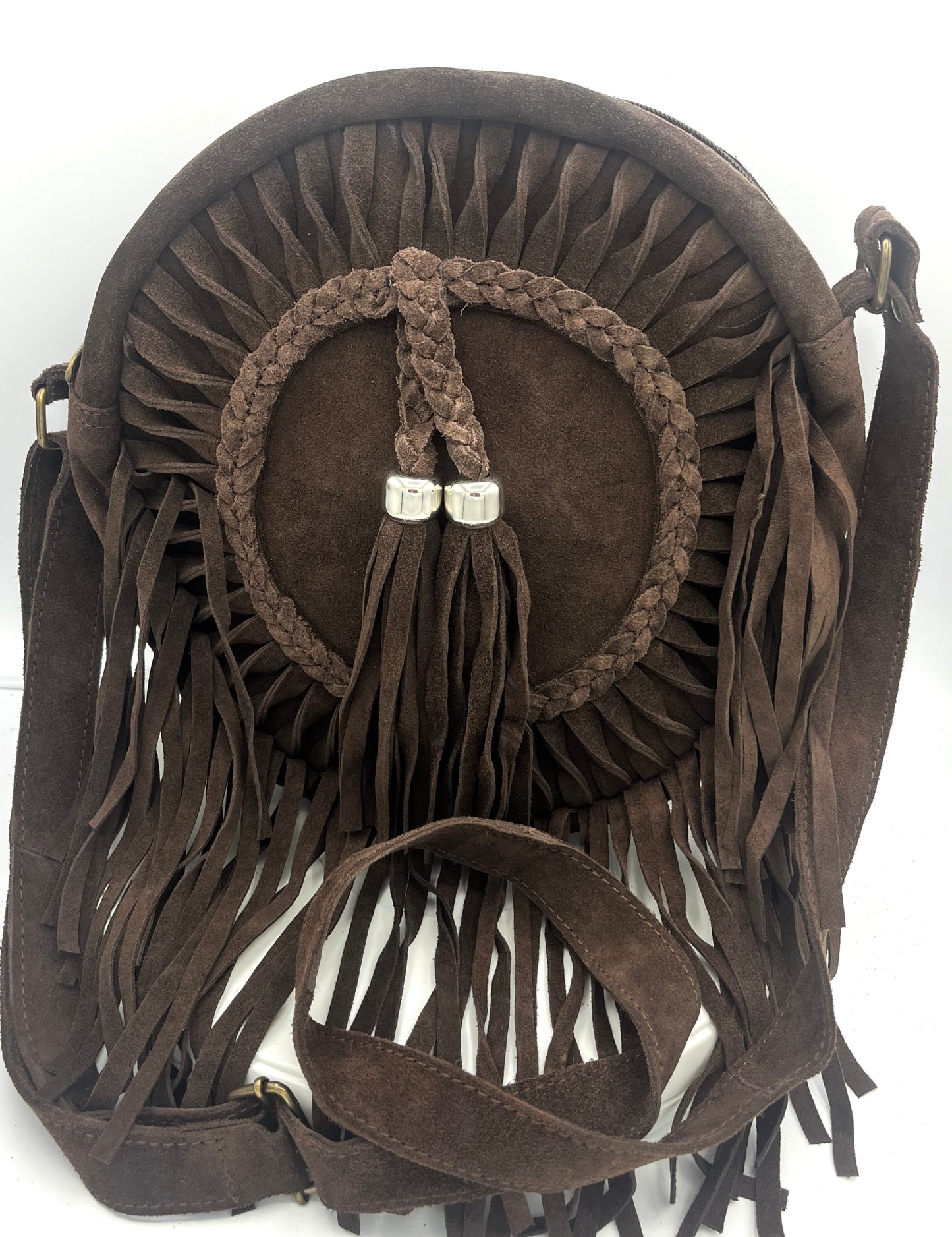 Suede Fringe Oval Shoulder Bag