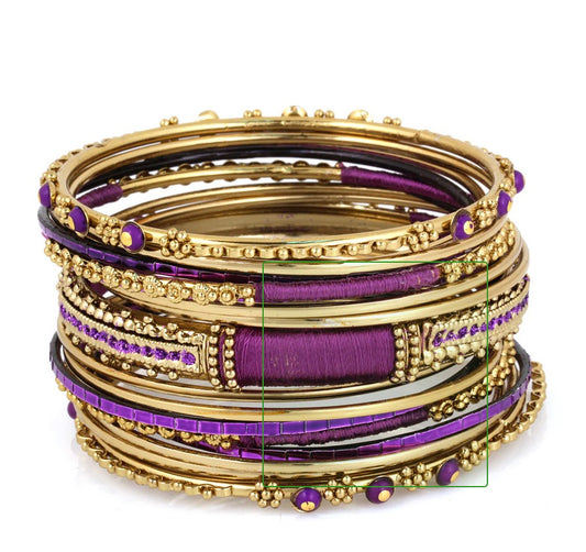 Gold & Purple Stackable Indian Bangles 16 Pcs