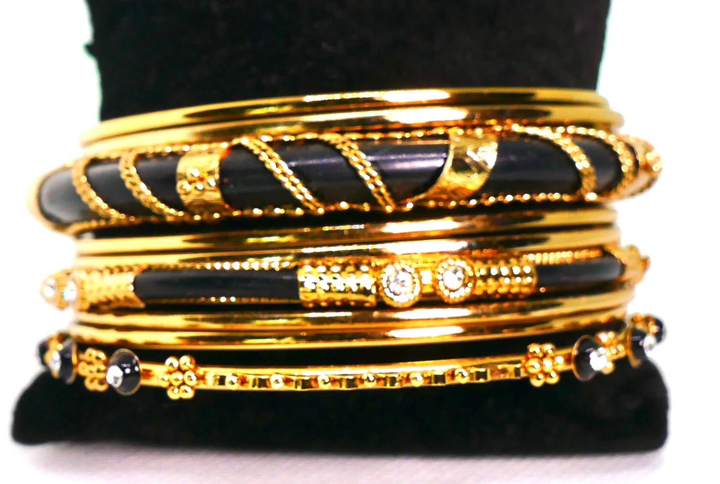 Black & Gold Stackable Bangles 9 Pcs