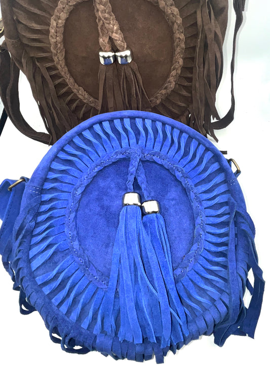 Suede Fringe Oval Shoulder Bag