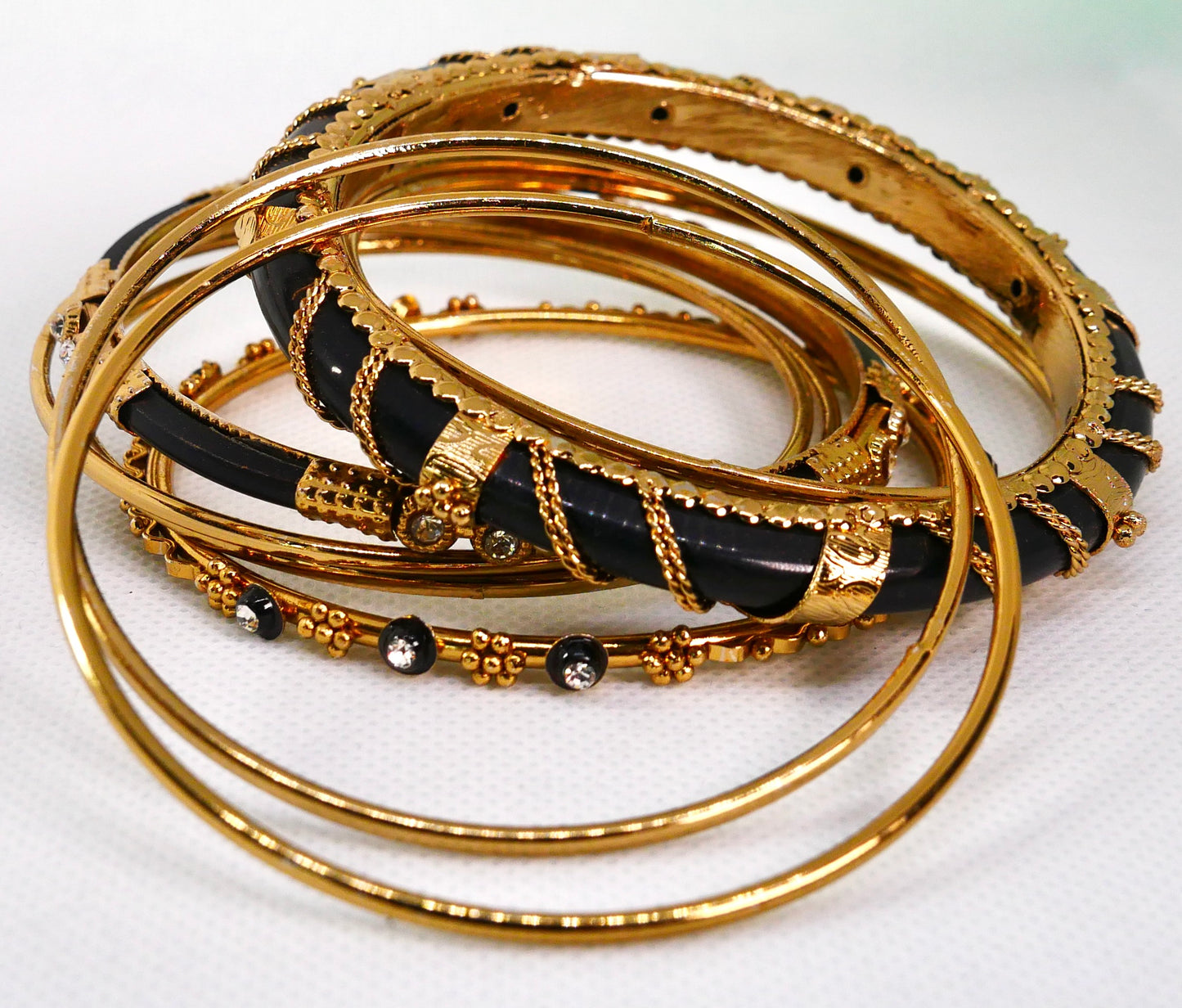 Black & Gold Stackable Bangles 9 Pcs