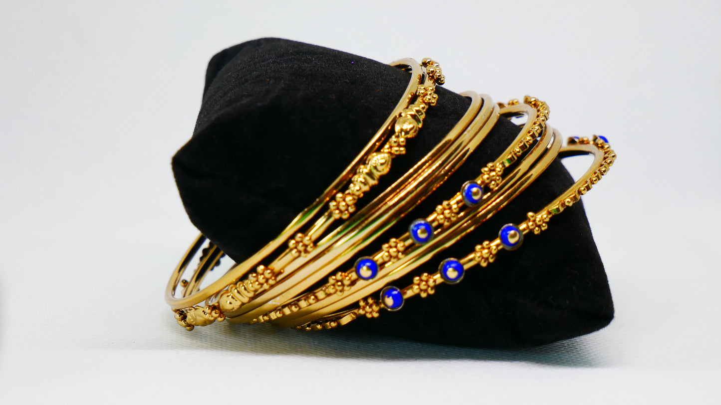 Gold & Blue Stackable Bangles 9 Pcs