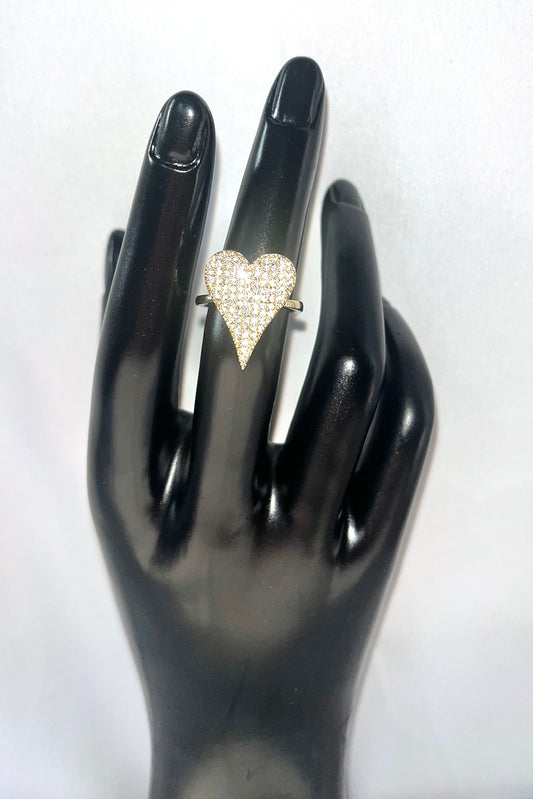 Gold Filled Multi Stone Ring Heart Design with White Micro Pave Polished Golden Tone