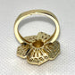 Gold Finish Multi Stone Ring Flower Design with White Cubic Zirconia Polished Golden Tone