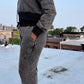 Charcoal Grey Distressed Was French Terry Hooded Sweatshirt with Joggers