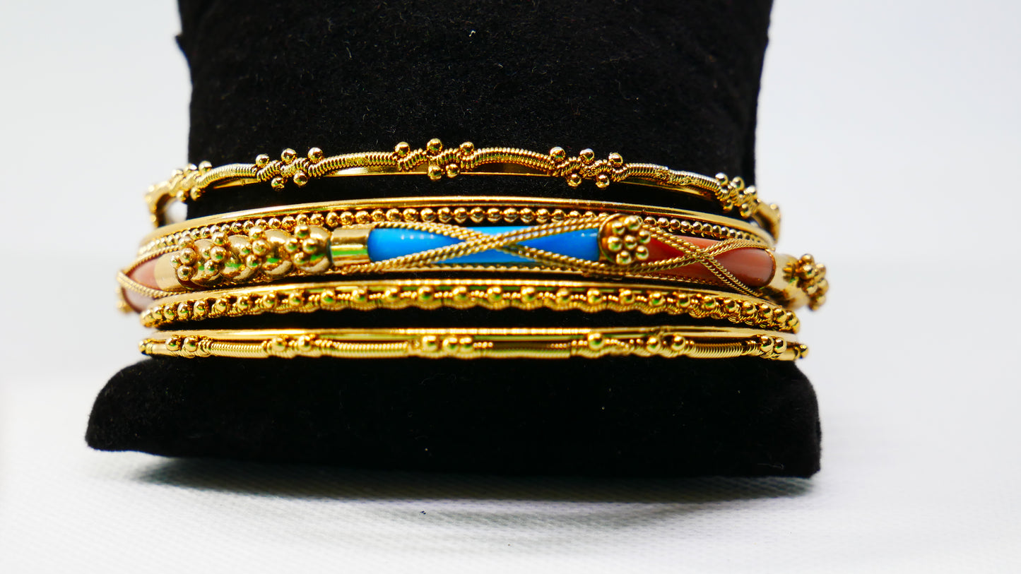 Gold & Teal Stackable Bangles 5 Pcs