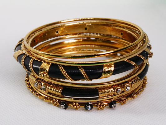 Black & Gold Stackable Bangles 9 Pcs