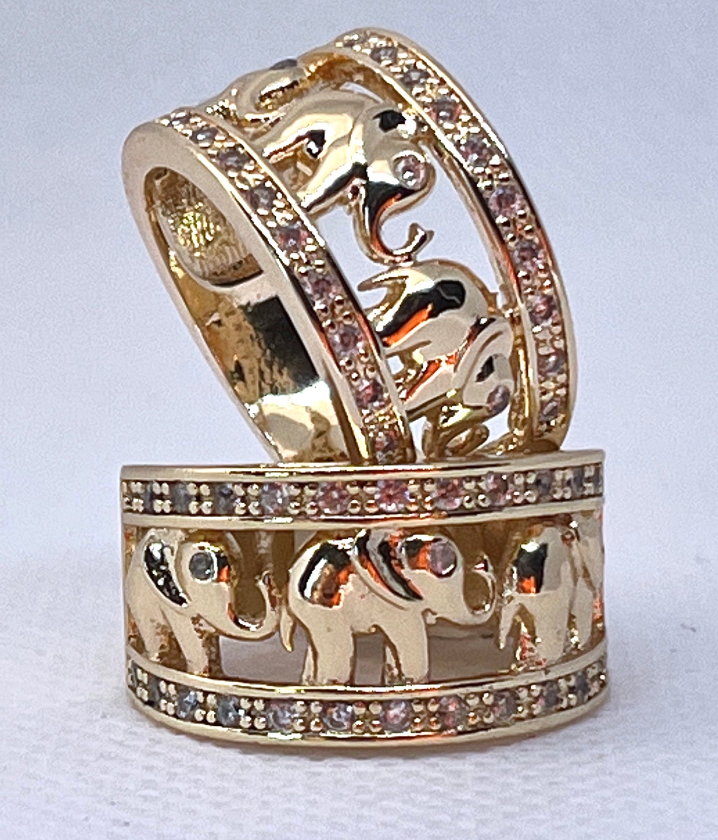 Gold Filled Multi Stone Ring Elephant Design With Micro Pave Golden Tone