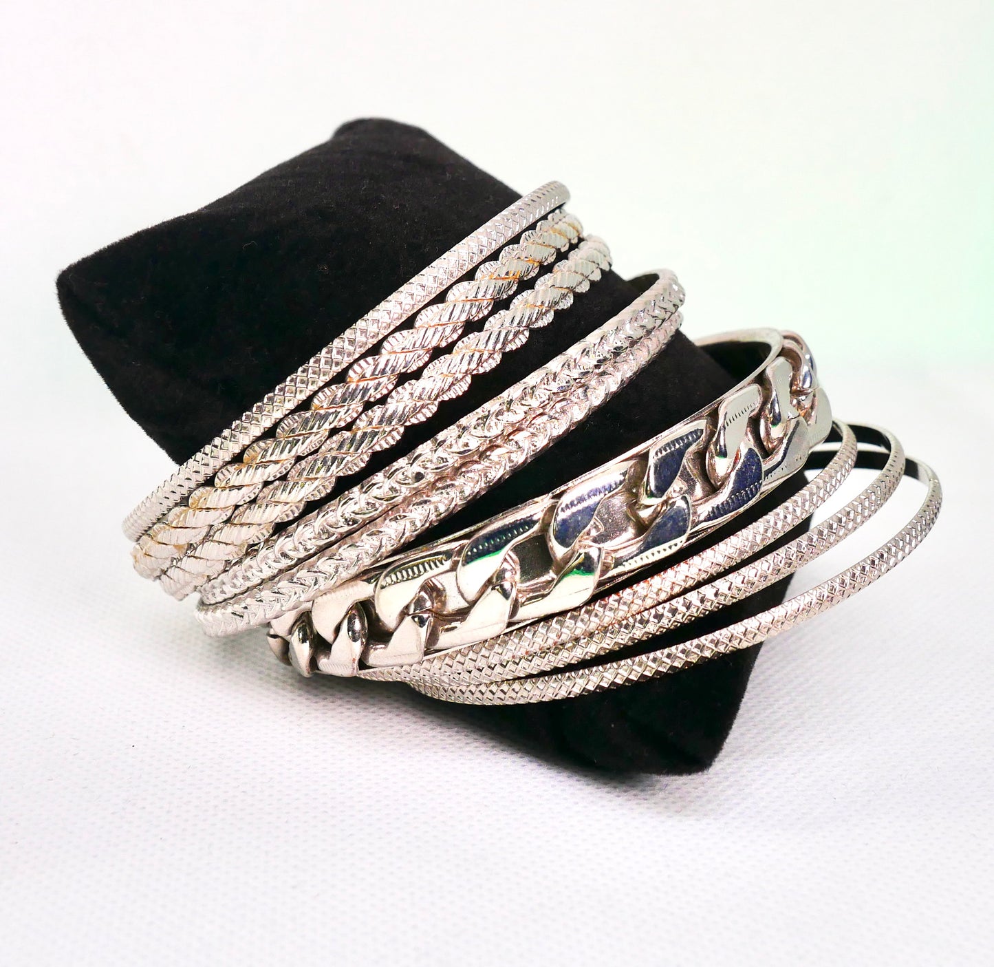 Silver Tone Stackable Bangles 9 Pcs