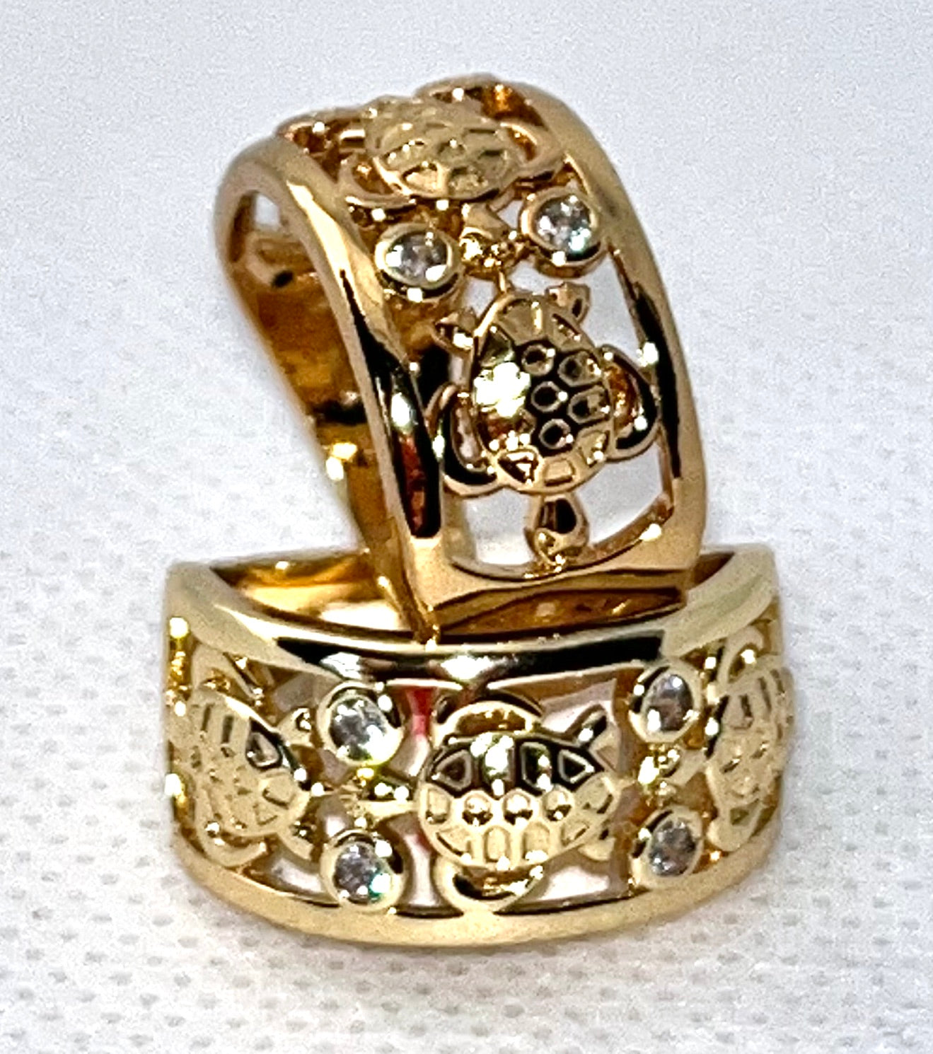 Gold Filled Multi Stone Ring Turtle Design With White Cubic Zirconia Polished Finish Golden Tone